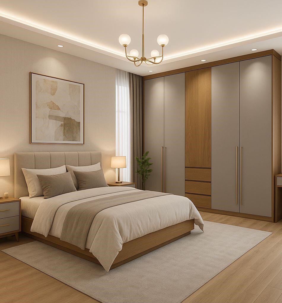 غرفة نوم نجد أثاث نيو كلاسيك يجمع بين الراحة و الاناقة 